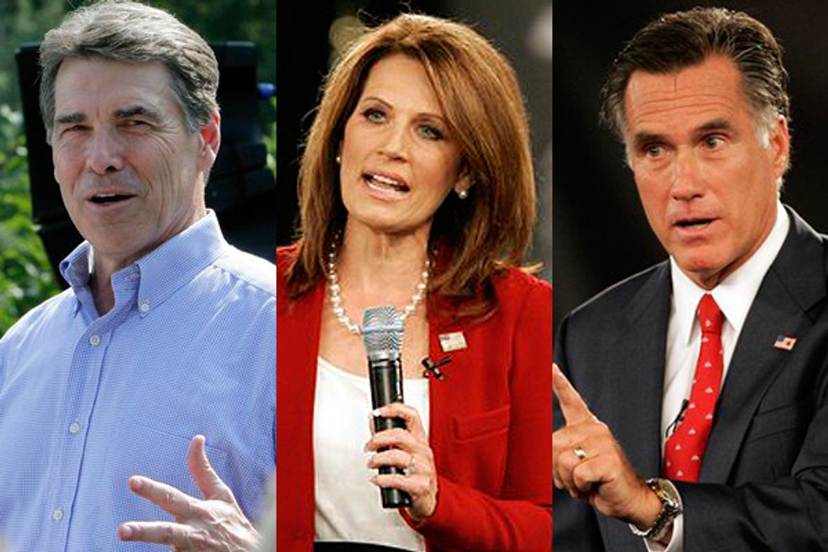 Rick Perry, Michele Bachmann and Mitt Romney