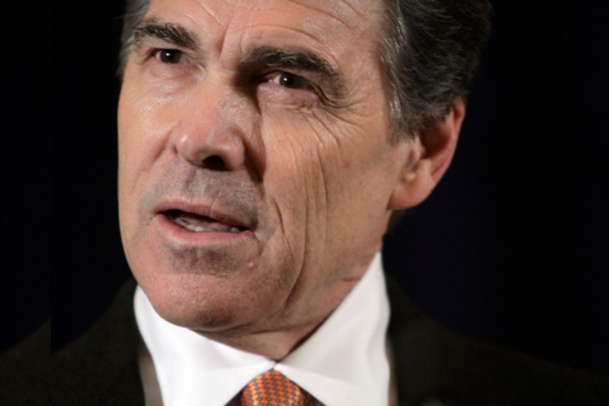Republican presidential candidate, Texas Gov. Rick Perry speaks about Israel during a news conference in New York, Tuesday, Sept. 20, 2011.  (AP Photo/Mary Altaffer) (Mary Altaffer)