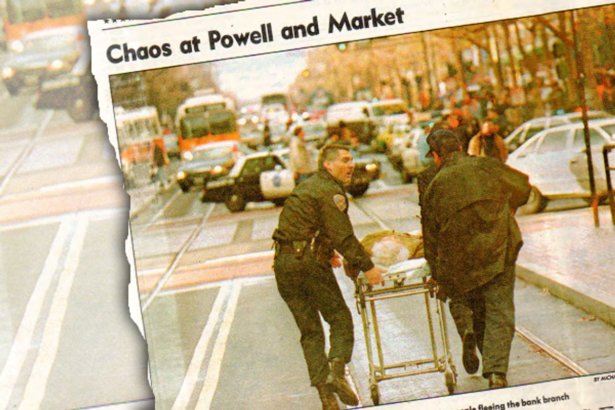 The front page of the San Francisco Chronicle on Dec. 7, 1994, featured the drama at the Powell and Market street branch of Bank of America the day before.