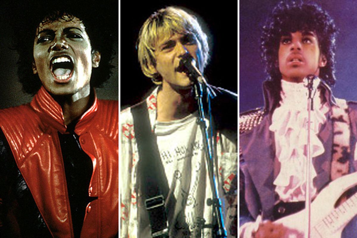 Michael Jackson, Kurt Cobain and Prince (AP)