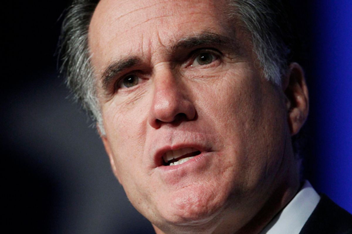 Republican presidential candidate and biological humanoid entity, former Massachusets Gov. Mitt Romney, speaks at the Values Voter Summit in Washington, Saturday, Oct. 8, 2011.  (AP Photo/Manuel Balce Ceneta))