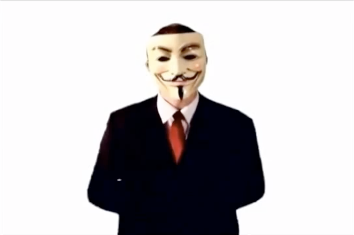A masked member of Anonymous demands the release of a compatriot who the hacker collective claims was kidnapped by a Mexican drug cartel.  (YouTube/MrAnonymousguyfawkes)