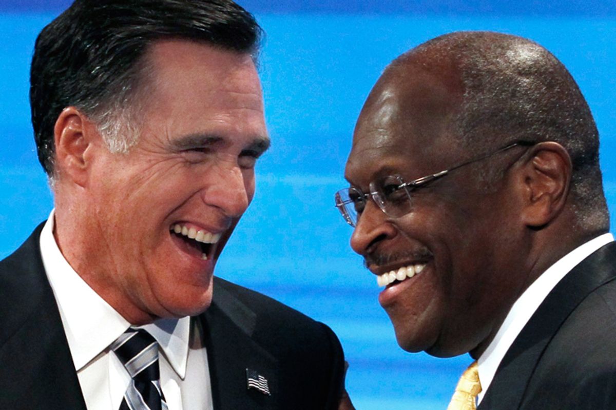  Mitt Romney and Herman Cain    (Reuters/Scott Audette)