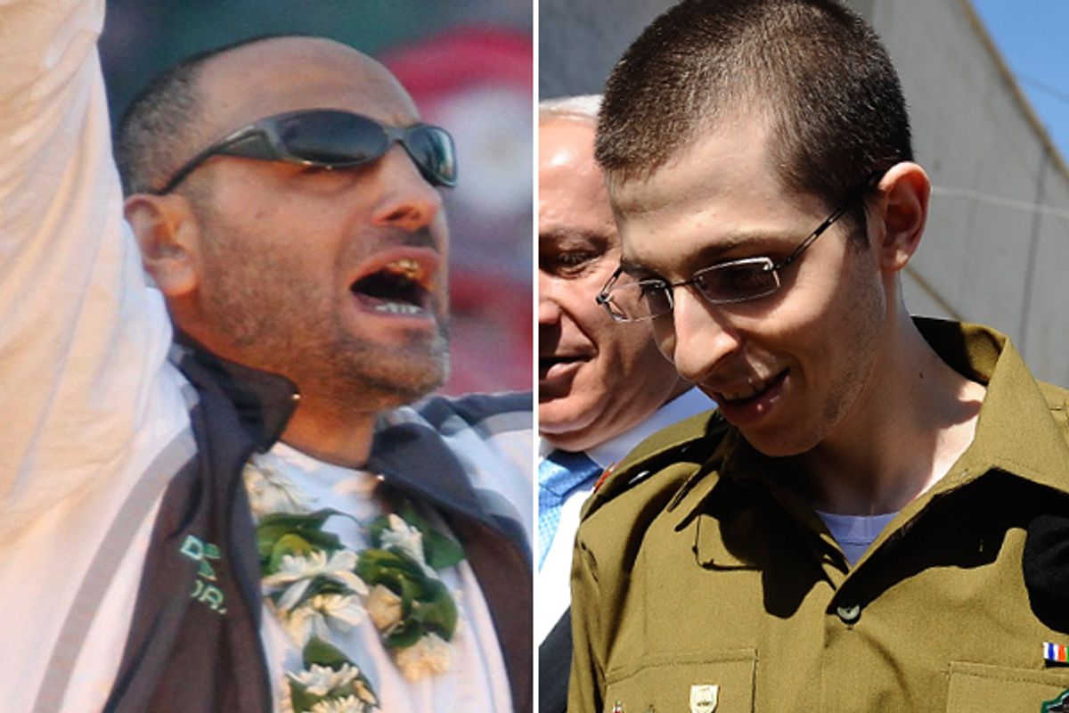  Freed prisoners Palestinian Khalil Abu Alba, left, and Israeli Gilad Schalit.            (AP)