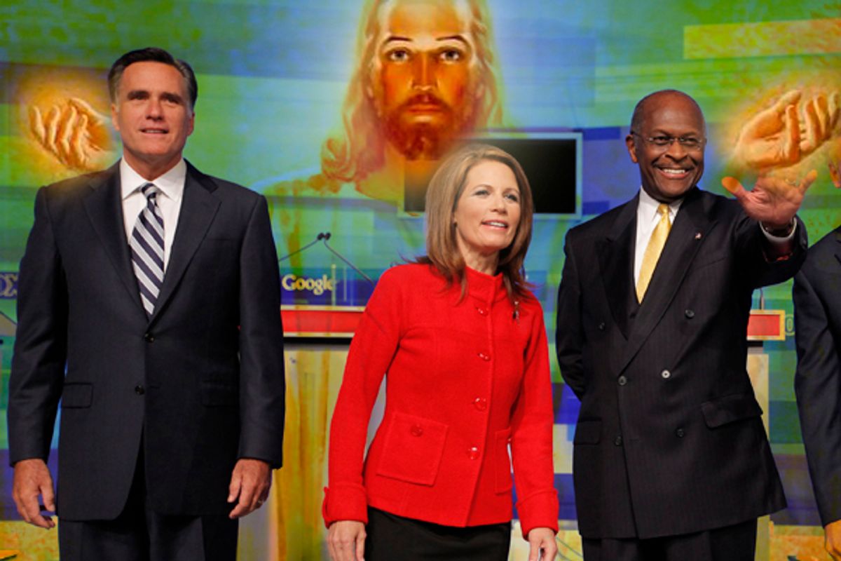 Mitt Romney, Rep. Michele Bachmann, Herman Cain (Reuters/Salon)