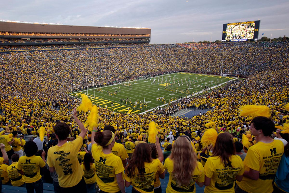 Michigan Stadium is seen before the start of the NCAA college football game between Michigan and Notre Dame  in Ann Arbor, Michigan September 10, 2011.       (Rebecca Cook / Reuters)