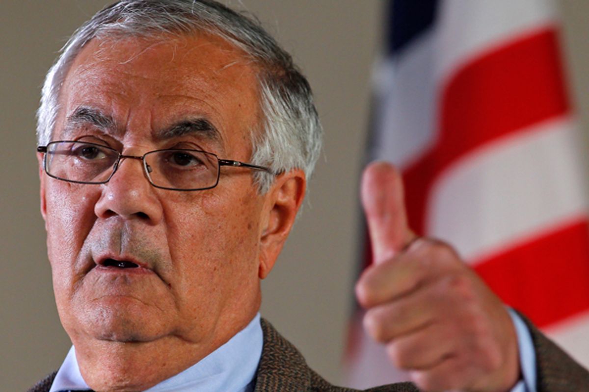 Barney Frank: Thumbs up or thumbs down?           (Reuters/Adam Hunger)