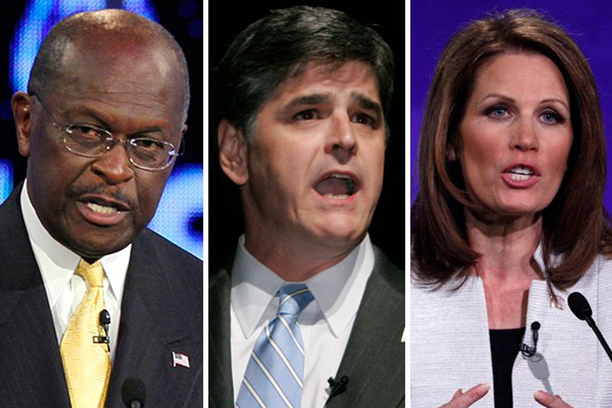  Herman Cain, Sean Hannity and Rep. Michele Bachmann        (AP)