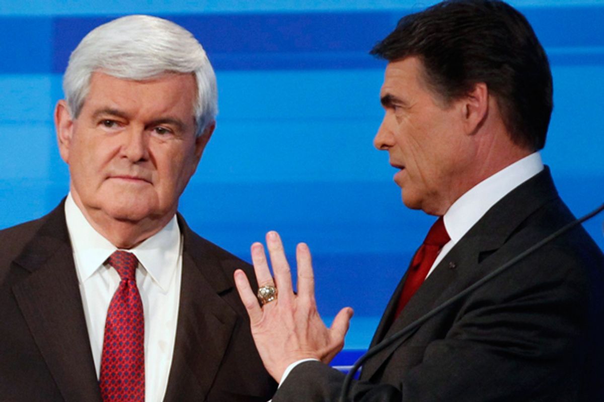 Newt Gingrich and Mitt Romney  (Reuters/Scott Audette)