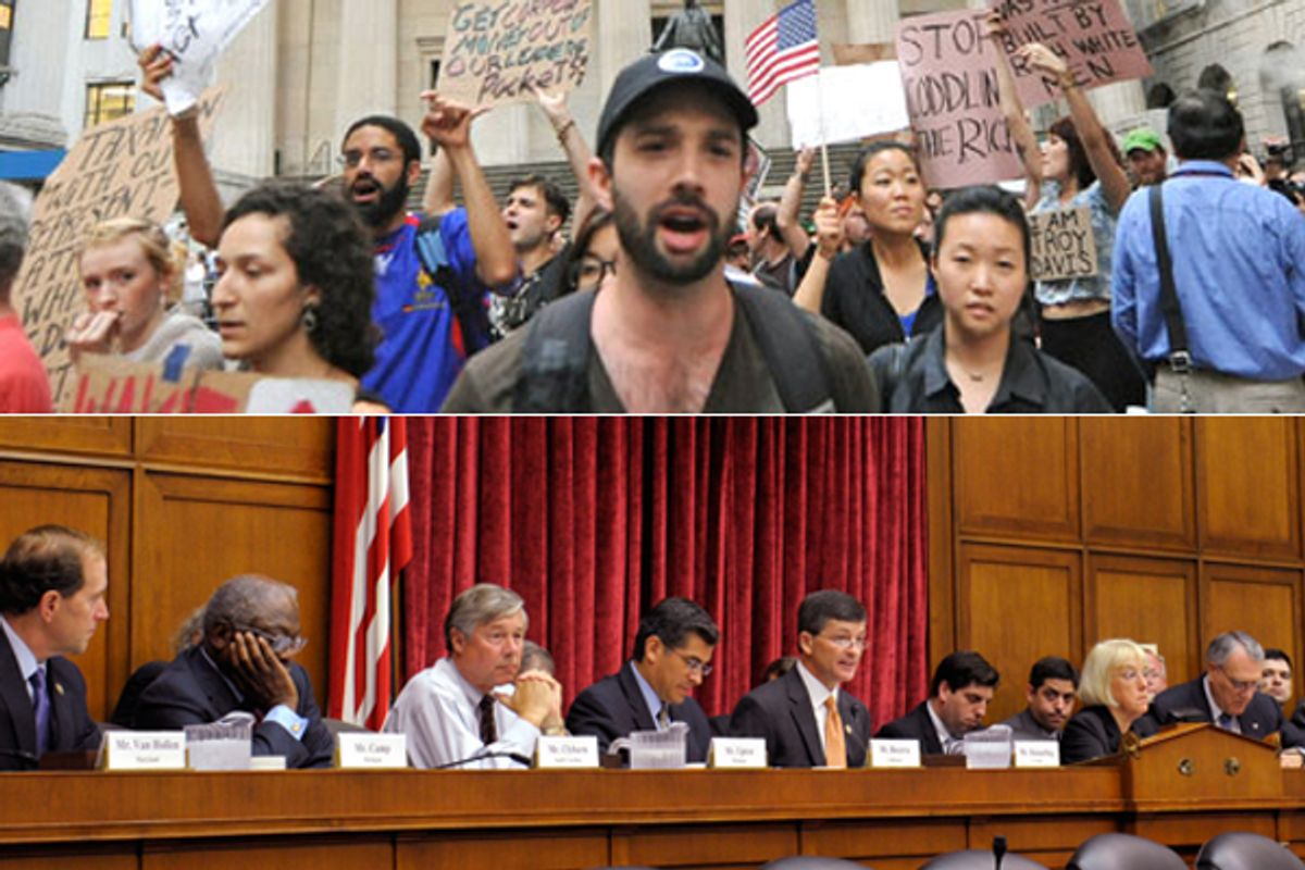 Occupy Wall Street Protesters, top, and the Joint Select Committee on Deficit Reduction   (AP)
