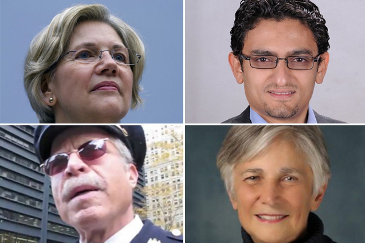 Clockwise from upper left: Elizabeth Warren, Wael Ghonim, Diane Ravitch and Ray Lewis    