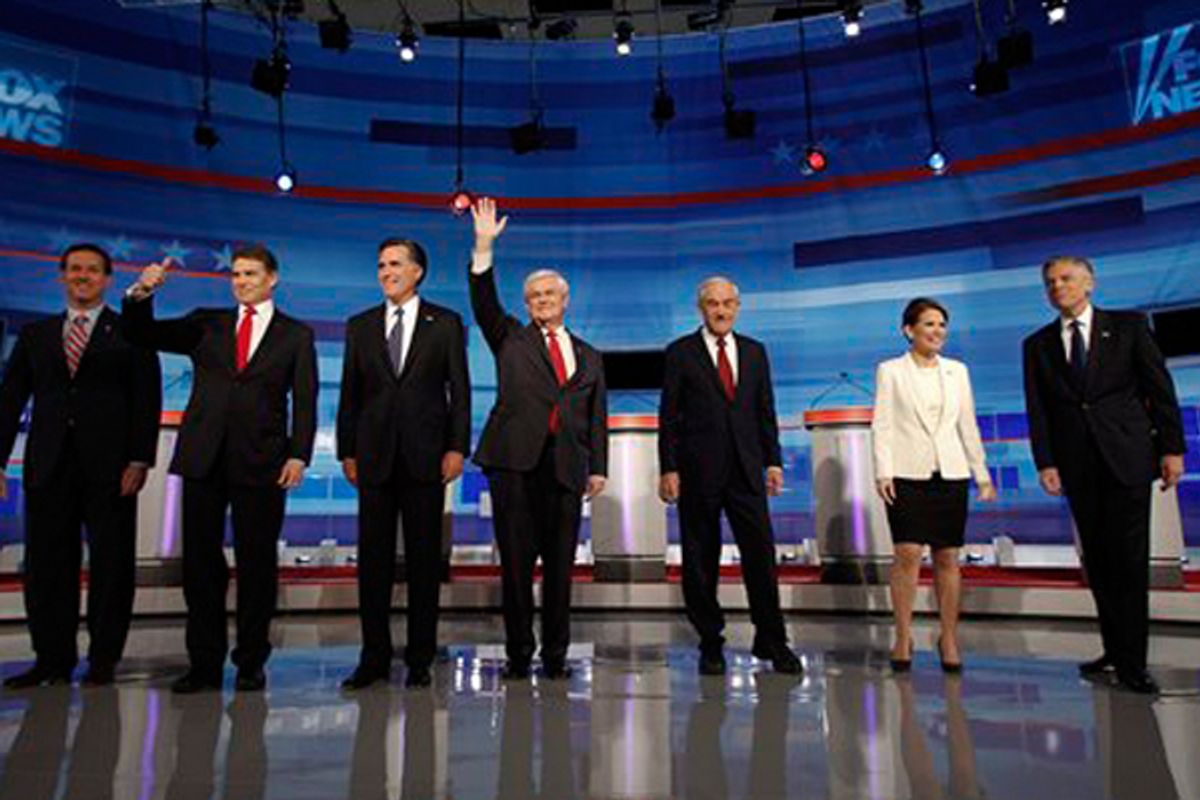 Rick Santorum, Rick Perry, Mitt Romney, Newt Gingrich, Ron Paul, Michele Bachmann and Jon Huntsman  (AP)