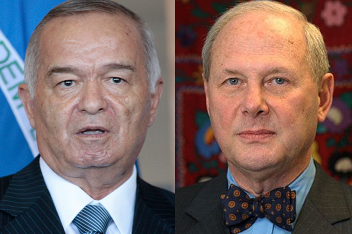  Uzbek president Islam Karimov and admirer professor Frederick Starr   (AP)