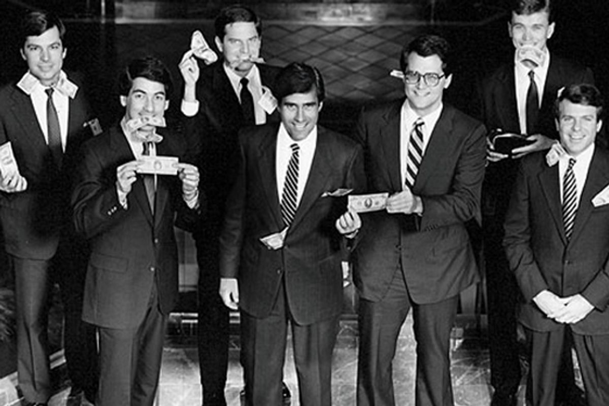 Mitt Romney, center, celebrates Bain Capital profits with colleagues in 1984. Taxpayers helped fund the party    (Bain Capital)