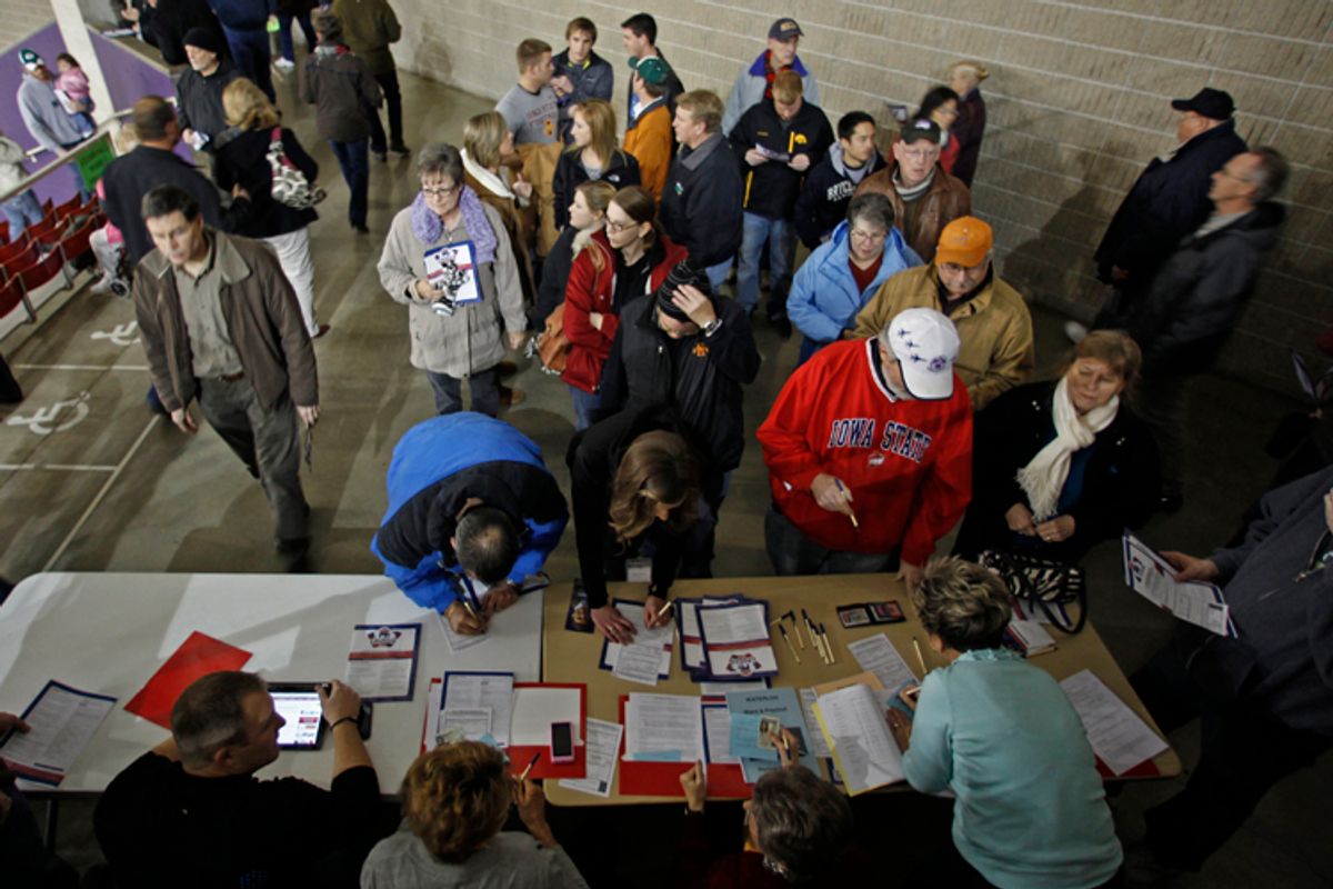Caucus goers arrive in Iowa.       (Jeff Haynes / Reuters)