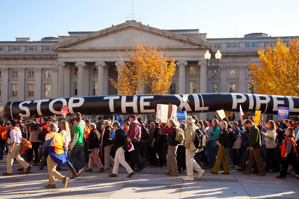 Protesters marched  against the Keystone XL pipeline in Washington last November.      (Jeff Malet/<a href='http://www.maletphoto.com'>MaletPhoto.com</a>)