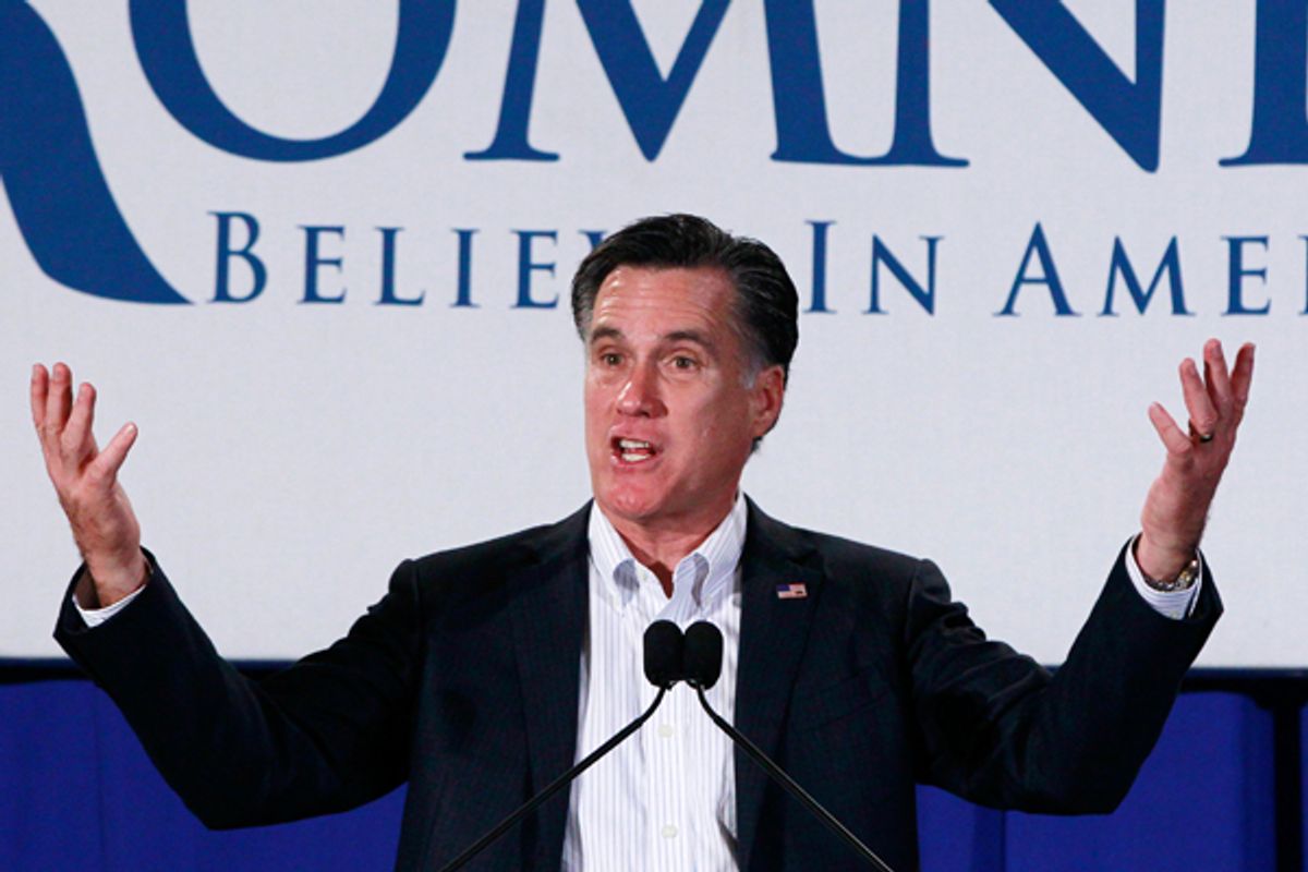 Mitt Romney speaks at the Nashua Chamber of Commerce Breakfast in Nashua, N.H., on Monday.
    (AP/Charles Dharapak)