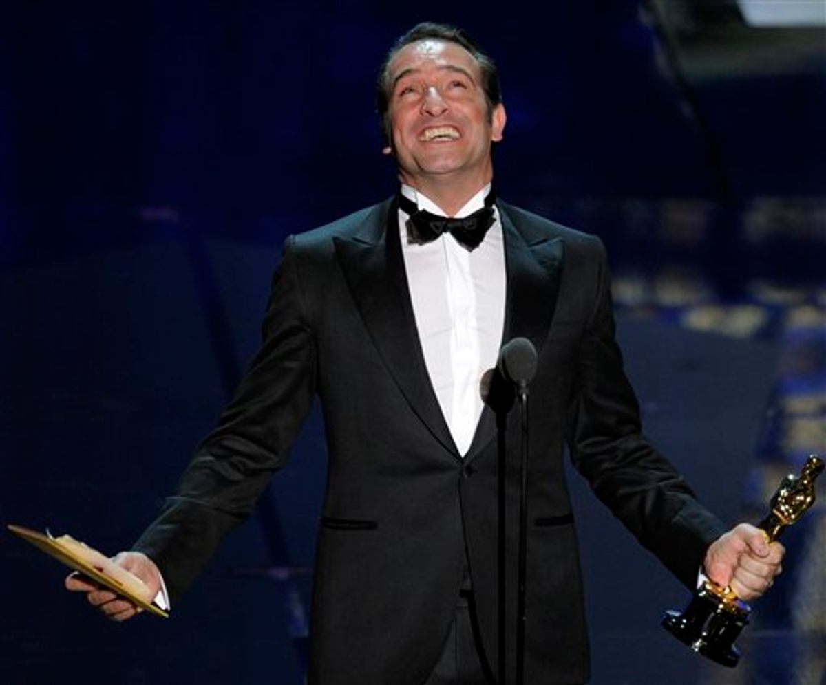 Jean Dujardin accepts the Oscar for best actor in a leading role for The Artist during the 84th Academy Awards on Sunday, Feb. 26, 2012, in the Hollywood section of Los Angeles. (AP Photo/Mark J. Terrill)  (AP)