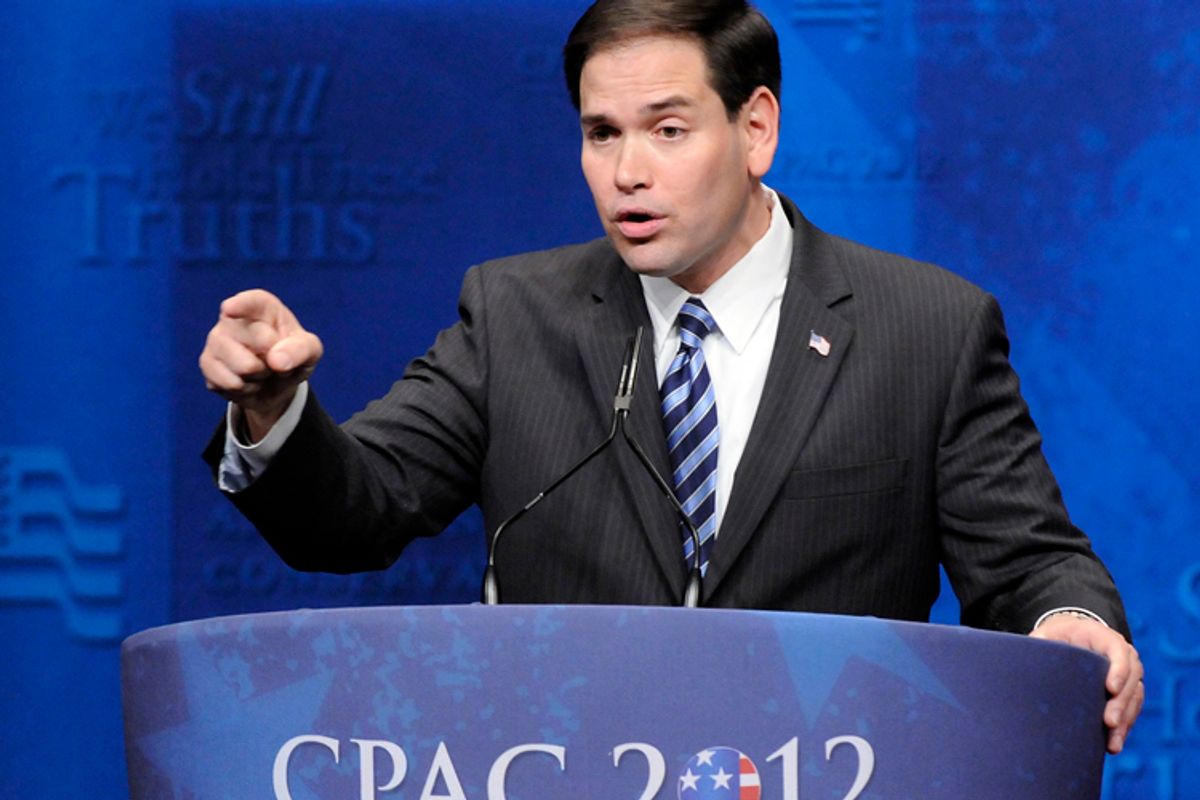 Sen. Marco Rubio addresses the annual Conservative Political Action Conference in Washington, Feb. 9, 2012.         (Jonathan Ernst / Reuters)