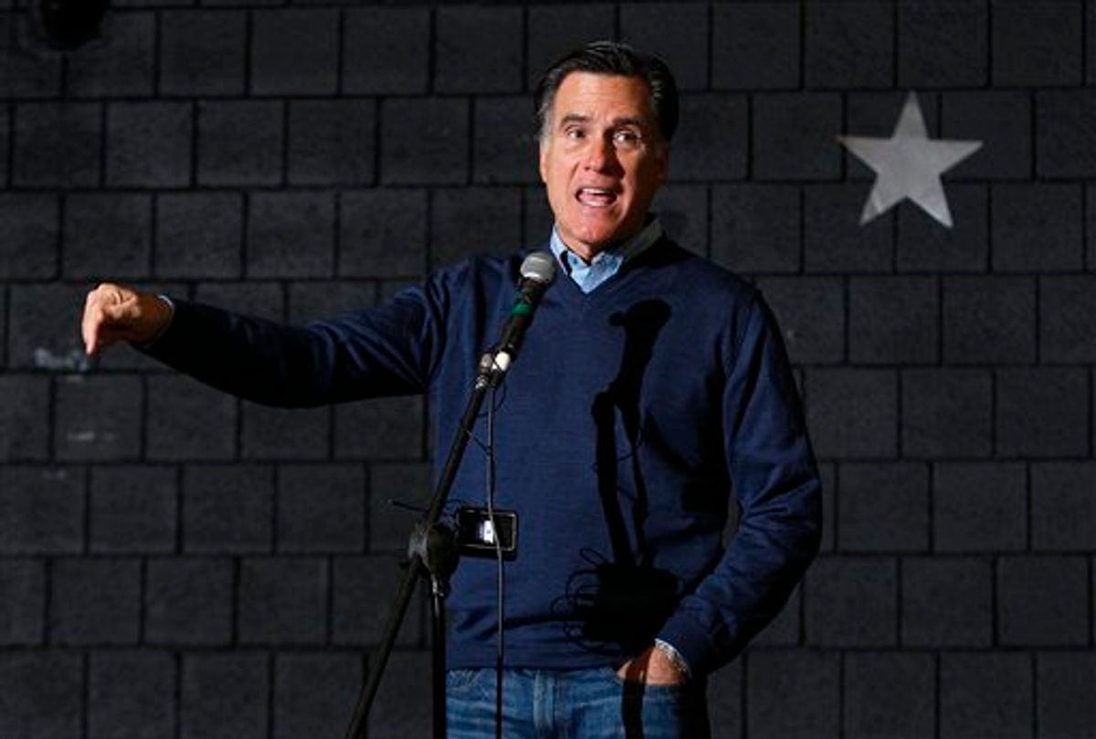 Republican presidential candidate Mitt Romney speaks at a caucus, Saturday, Feb. 11, 2012, in Portland, Maine.  (AP Photo/Robert F. Bukaty)     (AP)