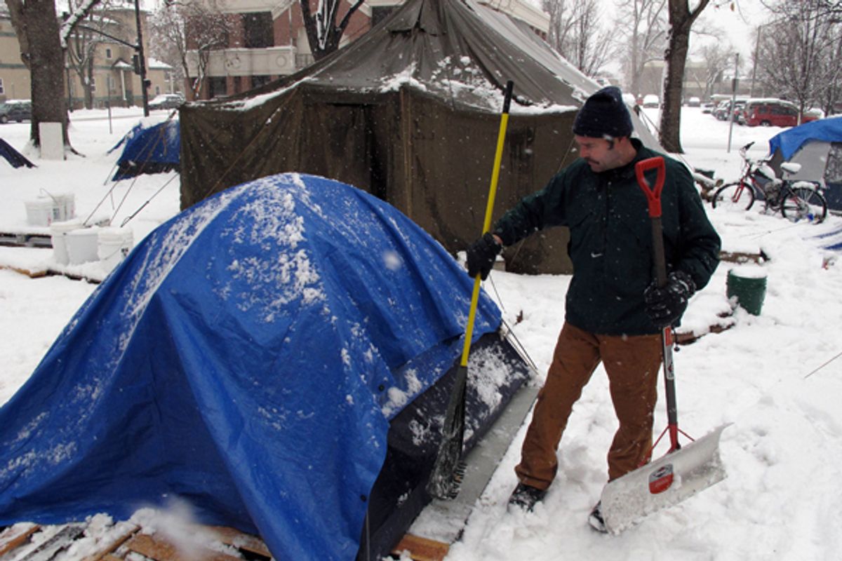 Occupy Boise is under legal and meteorological siege.    (AP/John Miller)