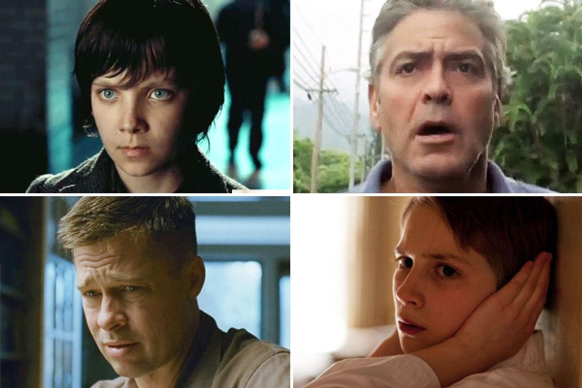 Clockwise from upper left: Asa Butterfield in "Hugo," George Clooney in "The Descendants," Thomas Horn in "Extremely Loud and Incredibly Close" and Brad Pitt in "The Tree of Life"   