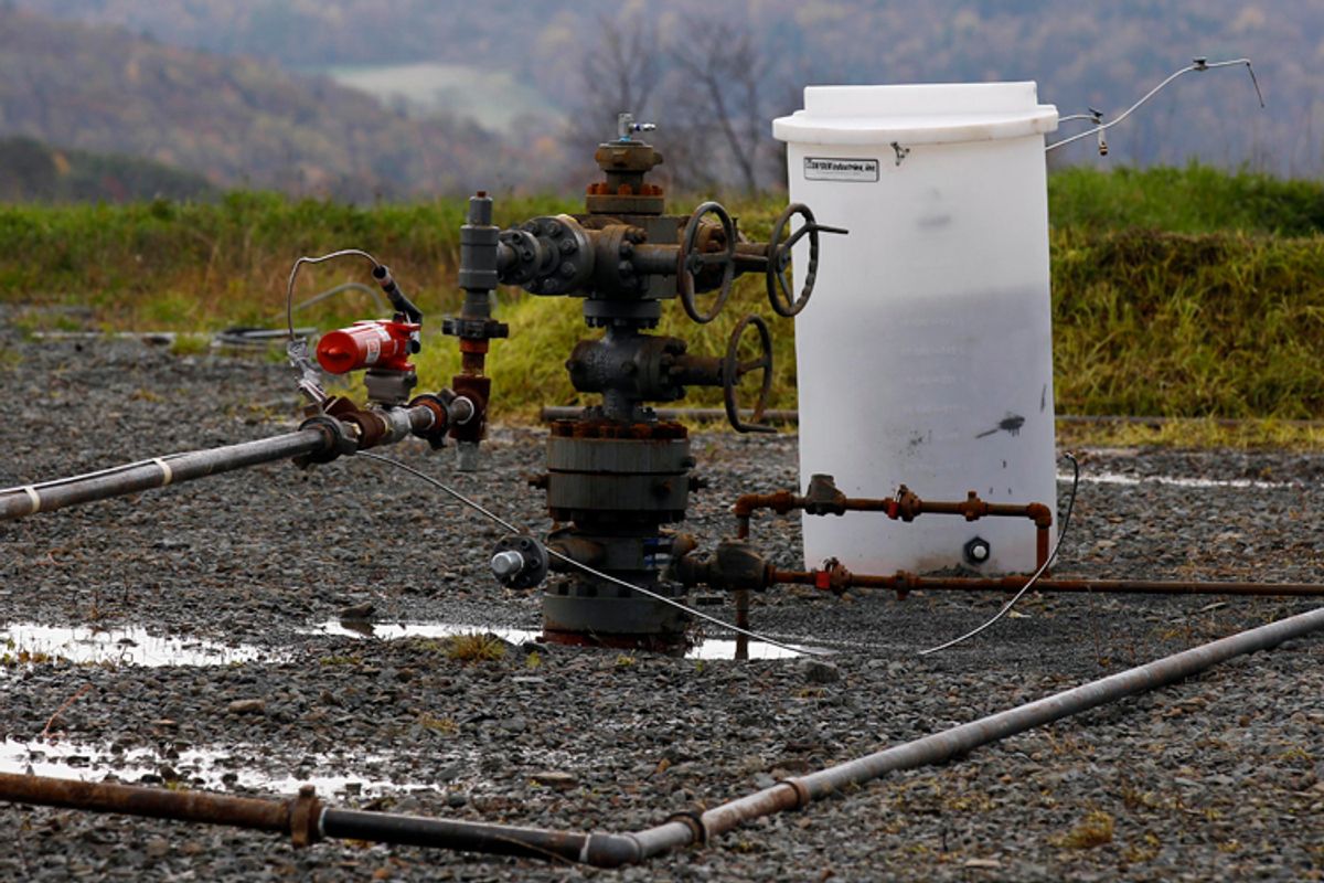 The well head for for a gas well on Friday, Oct. 14, 2011 in Dimock, Pa.           (AP/Alex Brandon)