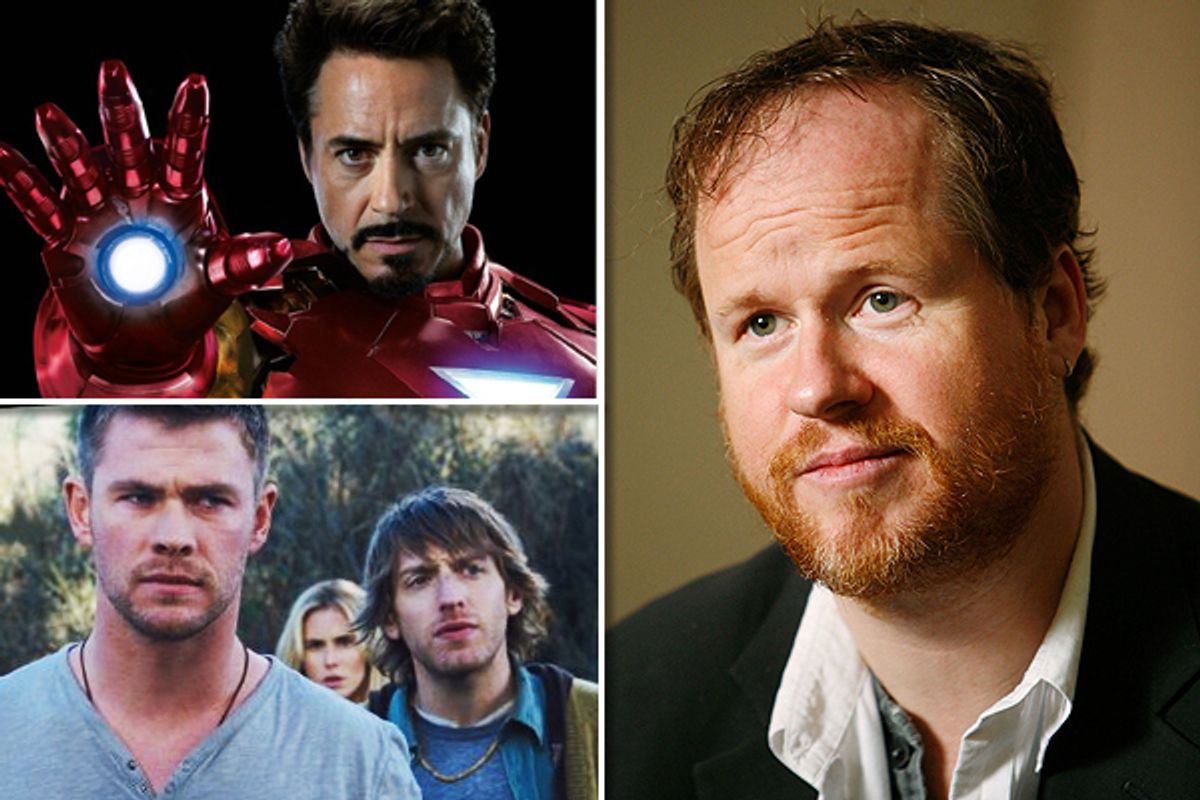 Joss Whedon, right, and stills from "The Avengers" and "The Cabin in the Woods"   