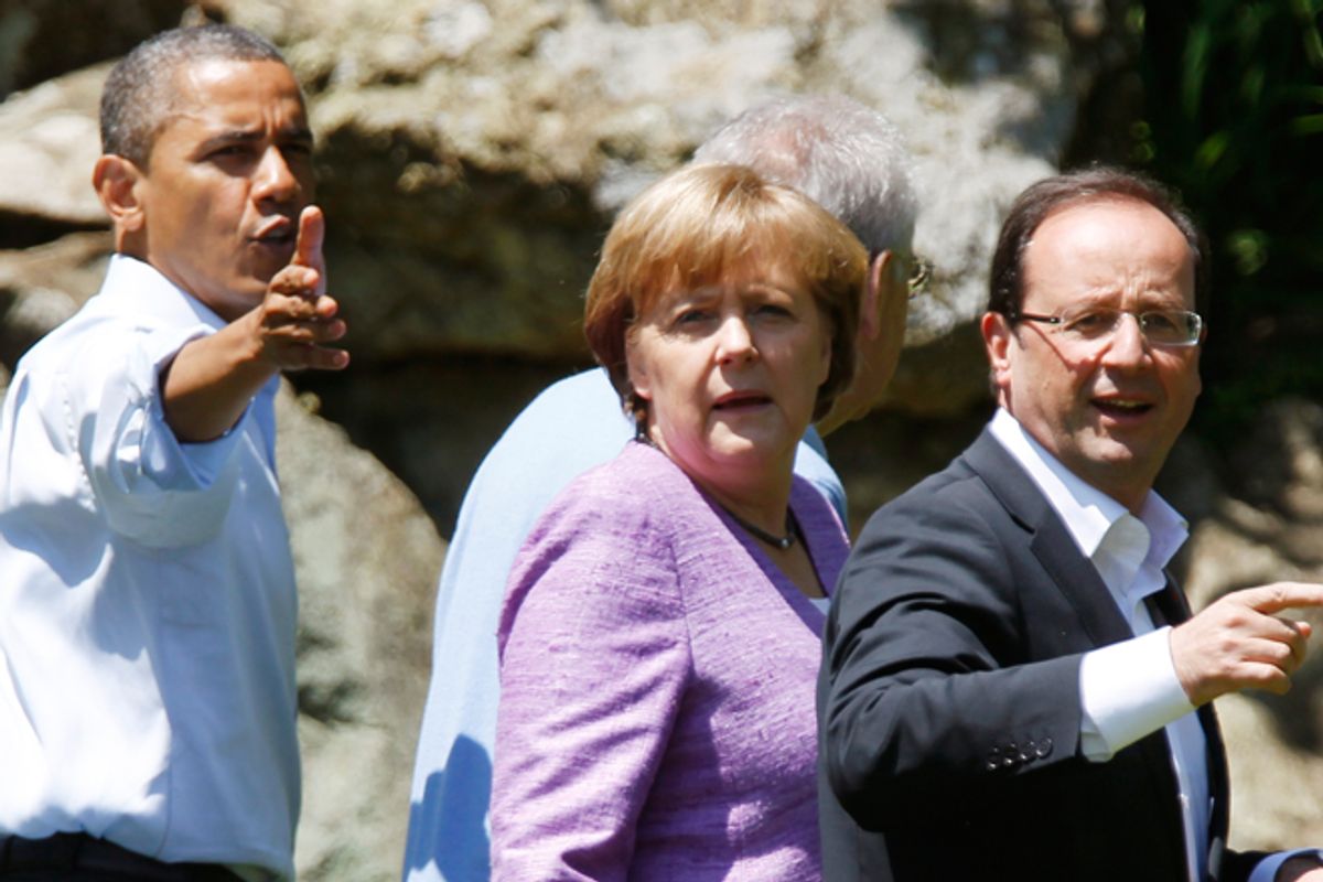 President Obama, Angela Merkel and Francois Hollande     