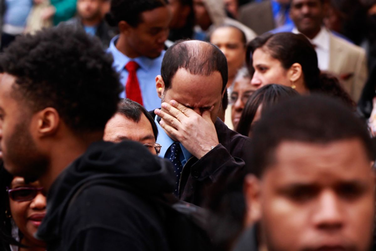 Job seekers attend the Dr. Martin Luther King Jr. career fair in New York City on April 12.          (Reuters/Lucas Jackson)