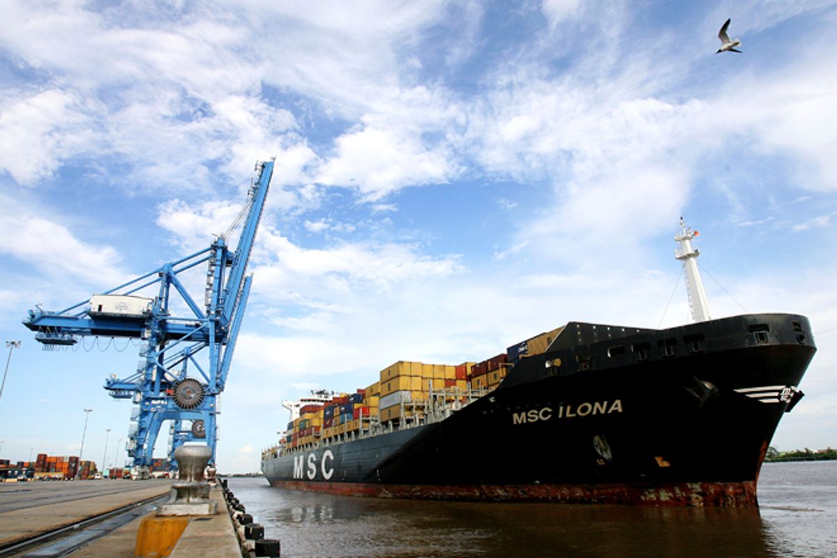 A cargo ship docks in New Orleans.       (Reuters/Sean Gardner)