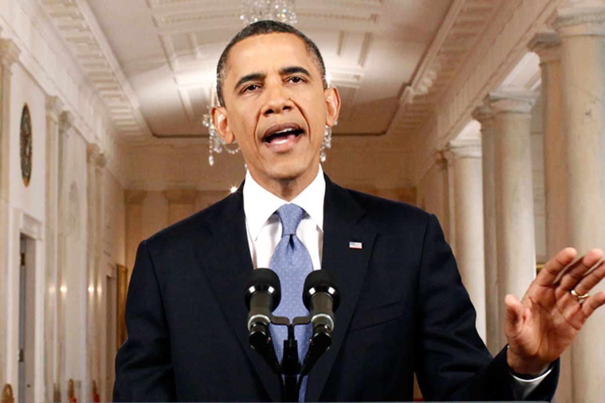 President Obama speaks at the White House after the Supreme Court ruled on his health care legislation.      (AP/Luke Sharrett)