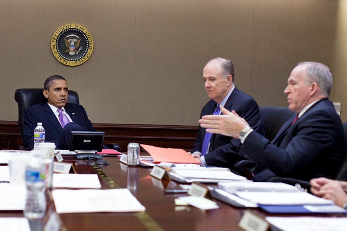 President Obama being briefed by members of his national security team in the Situation Room      (AP/The White House)