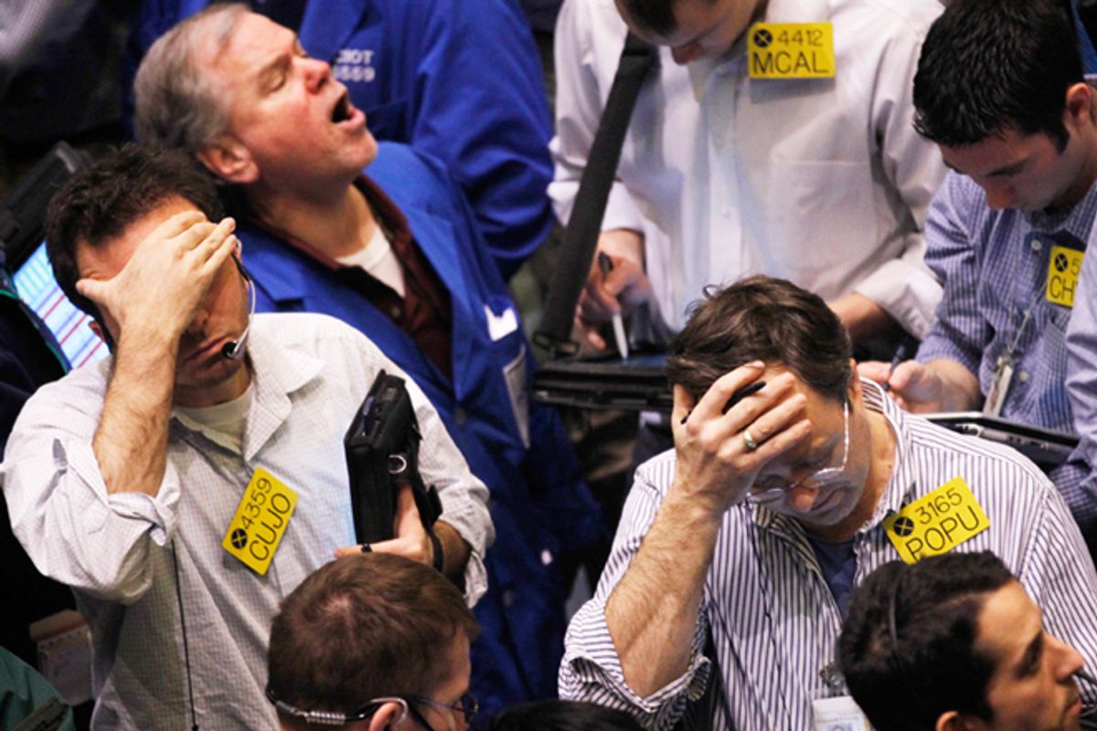 Traders on the floor of the New York Mercantile Exchange.         (Reuters/Brendan McDermid)