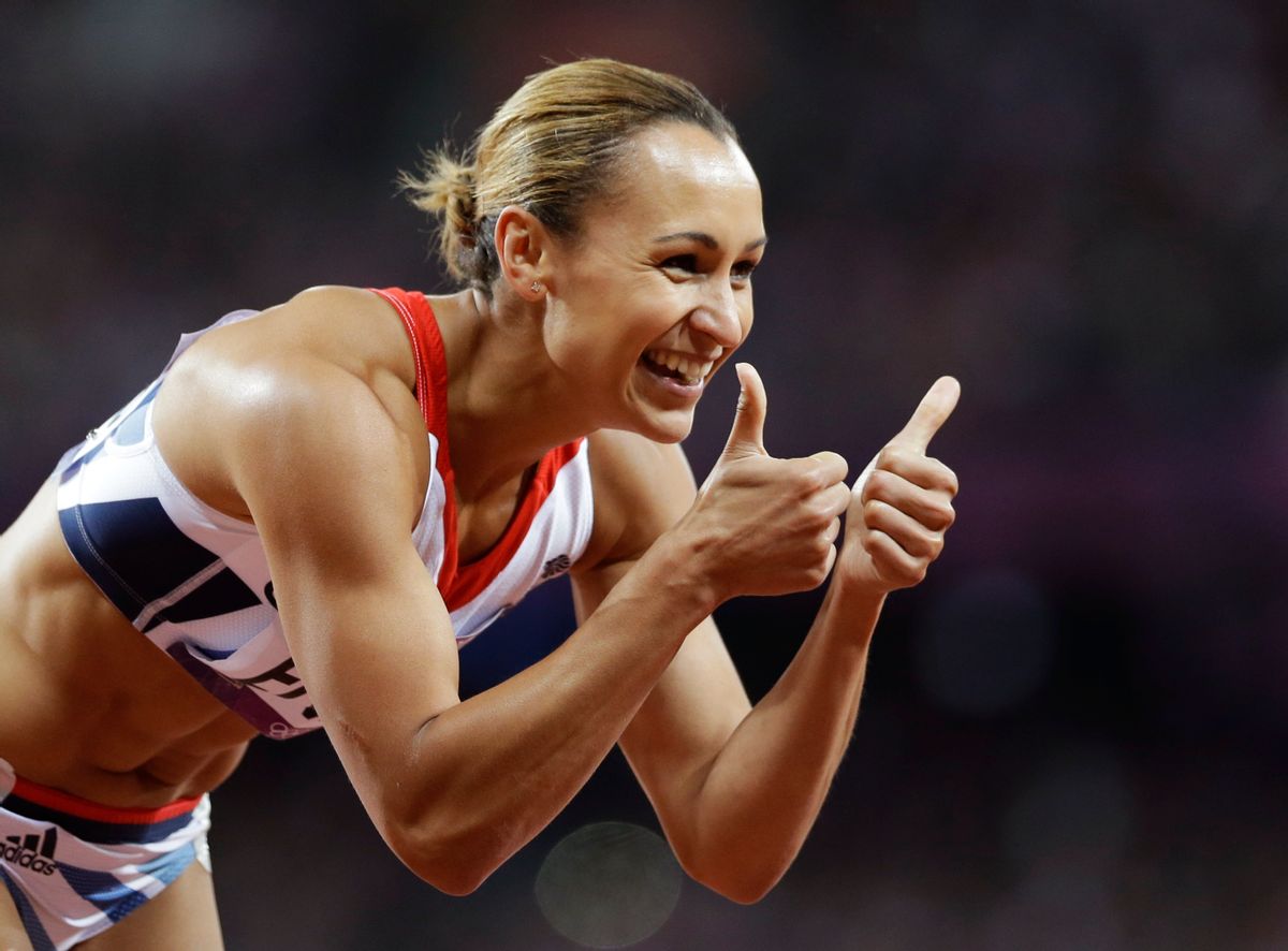 Britain's Jessica Ennis reacts after competing in a 200-meter heptathlon during the athletics in the Olympic Stadium   (AP/Anja Niedringhaus)