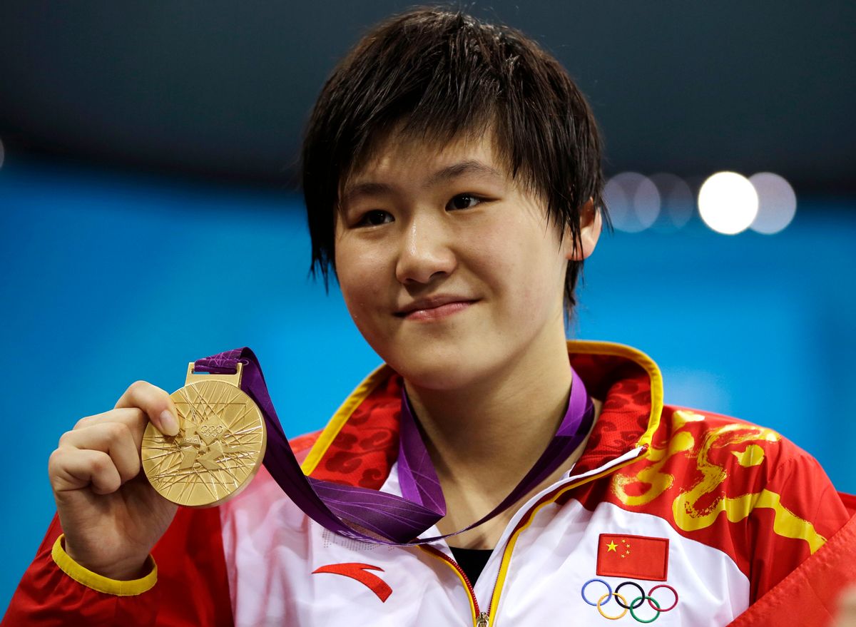 Chinese reacted angrily to doping accusations swirling around their newest swimming superstar Ye who won two gold medals at the London Olympics.       (AP/Matt Slocum)