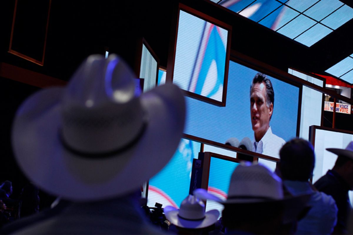 Texas delegates on the floor of the Republican National Convention in Tampa.         (Reuters/Shannon Stapleton)