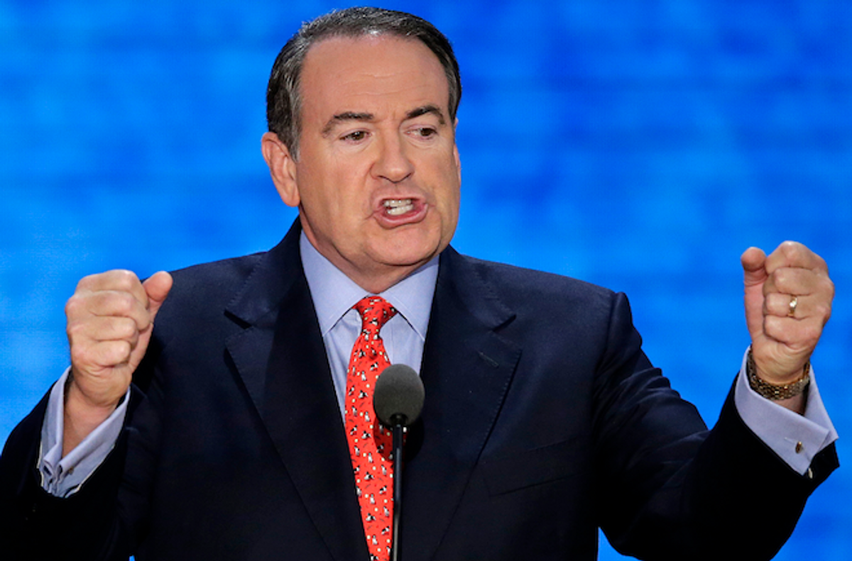  Former governor of Arkansas Mike Huckabee addresses the Republican National Convention in Tampa, Fla., on Wednesday, Aug. 29, 2012.    (AP Photo/J. Scott Applewhite)