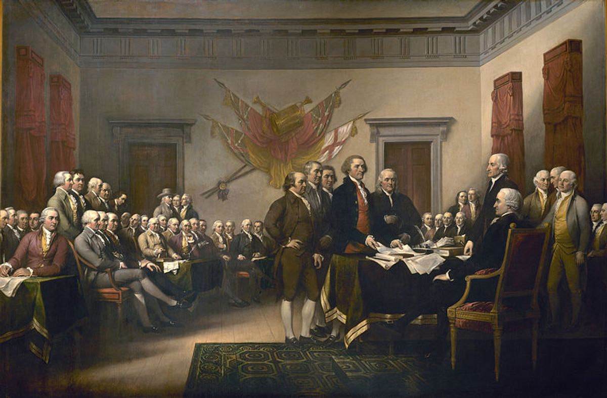  John Trumbull's "Declaration of Independence." According to a study, income inequality is greater now than it was when the Declaration was signed (Wikimedia)  