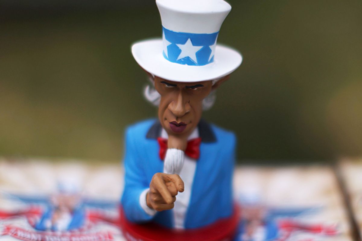 A Barack Obama doll for sale at a Tea Party rally in Cedar Rapids, Iowa.     (Reuters/Jim Young)