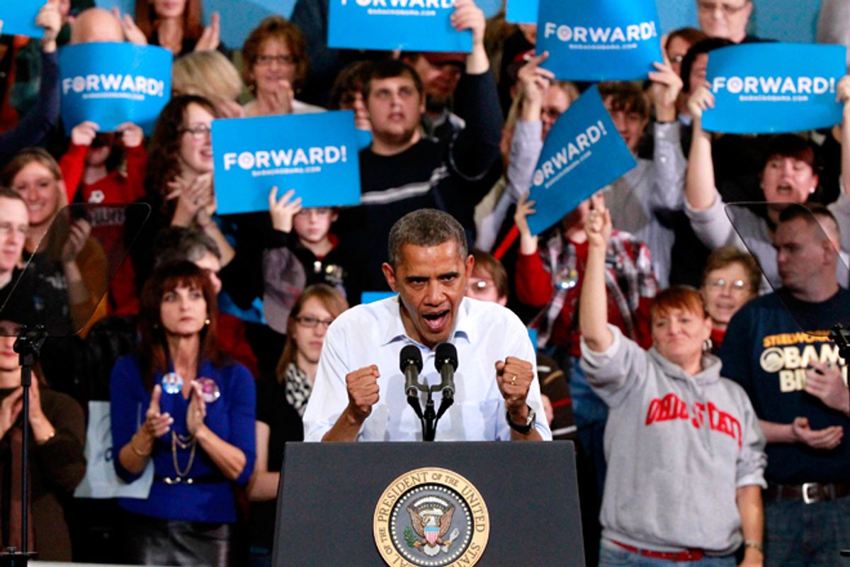 U.S. President Barack Obama participates in a campaign rally in Lima, Ohio, November 2, 2012.       (Reuters/Jason Reed)