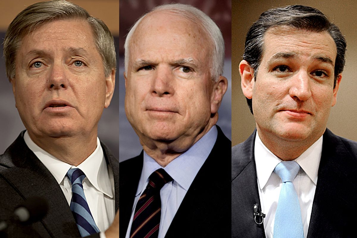Lindsey Graham, John McCain and Ted Cruz    (Jeff Malet, maletphoto.com/AP/Jacquelyn Martin/Pat Sullivan)