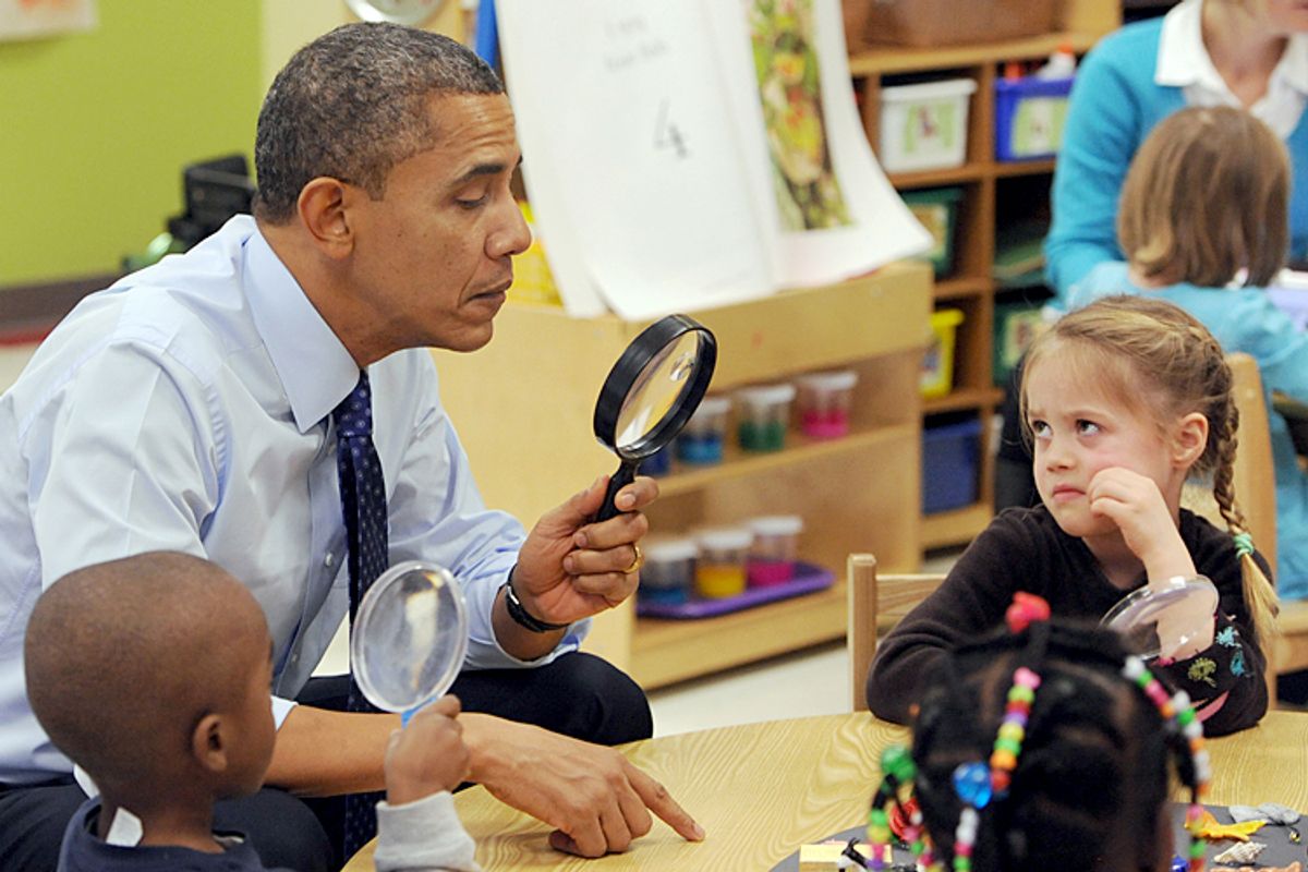 President Barack Obama during a visit to College Heights Early Childhood Learning Center in Decatur, Ga. on Thursday, Feb. 14, 2013.   (AP/Johnny Crawford)