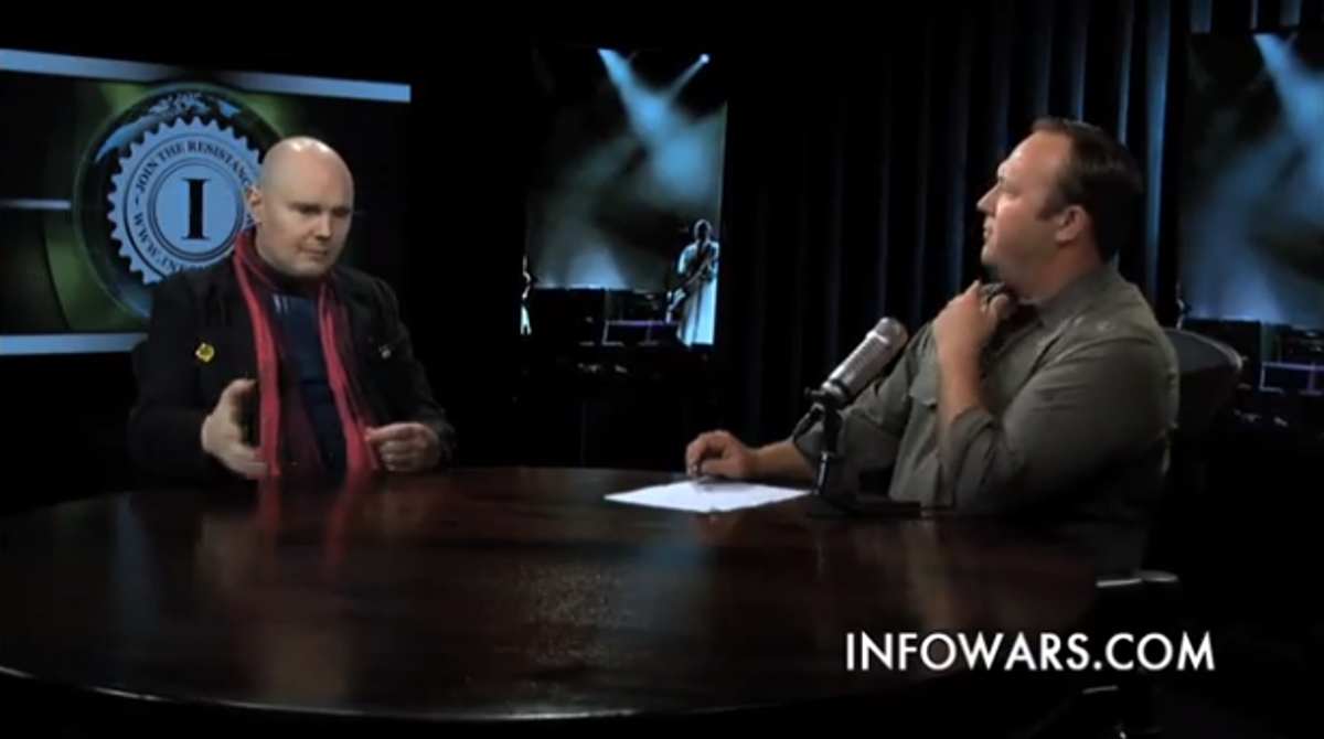   Billy Corgan appears on air with Alex Jones on March 23, 2013 