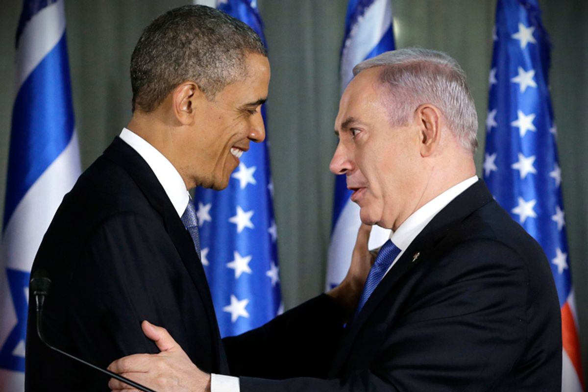 President Obama and Israeli Prime Minister Benjamin Netanyahu at the prime minister's residence in Jerusalem, March 20, 2013.                       (AP/Carolyn Kaster)