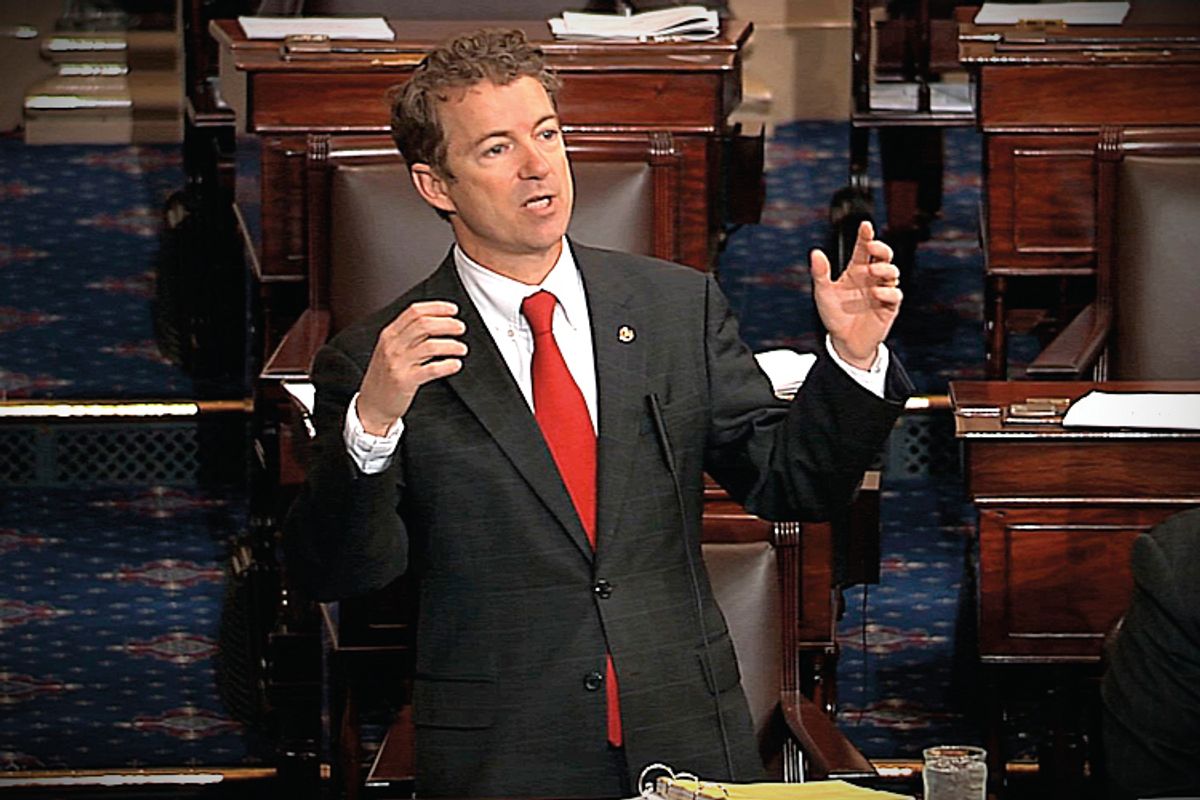 Sen. Rand Paul, R-Ky. speaks on the floor of the Senate, Wednesday, March 6, 2013.       (AP/Senate Television)
