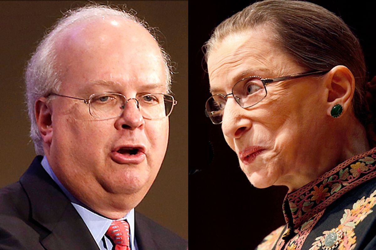 Karl Rove, Supreme Court Justice Ruth Bader Ginsburg          (AP/Rich Pedroncelli/Mary Altaffer)