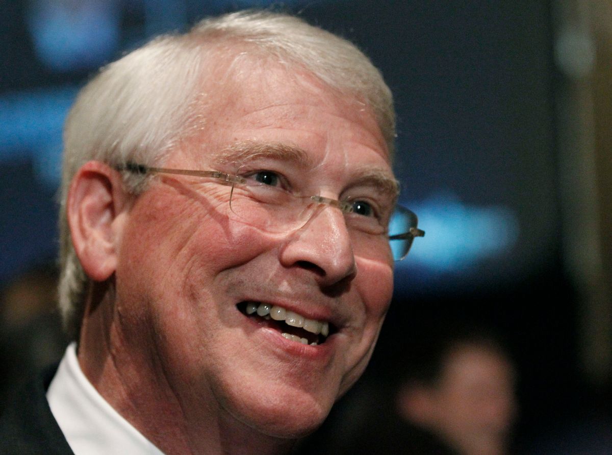 U.S. Sen. Roger Wicker, R-Miss., speaks to reporters following his victory speech after he is declared the winner to a second term in Jackson, Miss., Tuesday evening, Nov. 6, 2012.   (AP Photo/Rogelio V. Solis)   (Associated Press)
