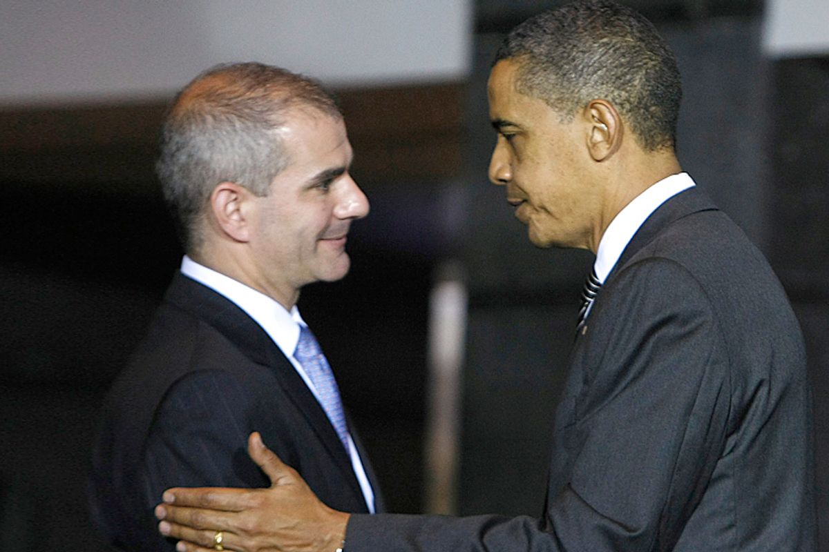 President Barack Obama shakes hands with NBC's Michael Leiter, when the latter served as National Counterterrorism Director, Oct. 6, 2009.    (AP/Gerald Herbert)