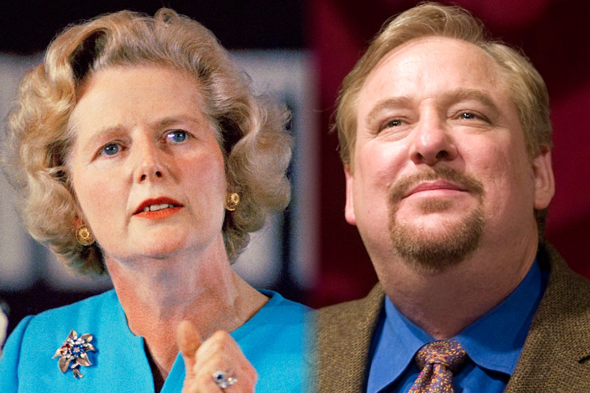Margaret Thatcher, Rick Warren           (AP/Hector Mata)